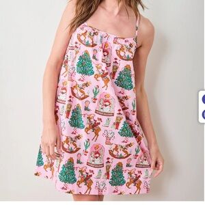 NWT PRINTFRESH Pink Cowboy Christmas Cami Nightgown Sz M